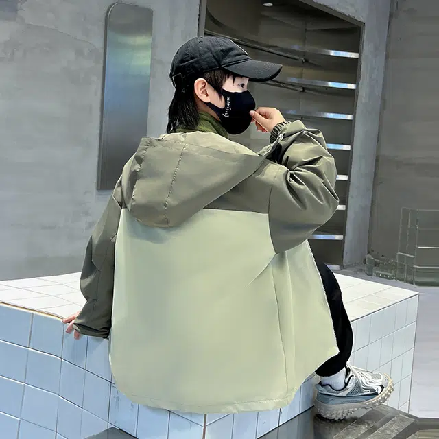 木木屋 连帽舒适亲肤拼色拉链长袖夹克外套 青少年