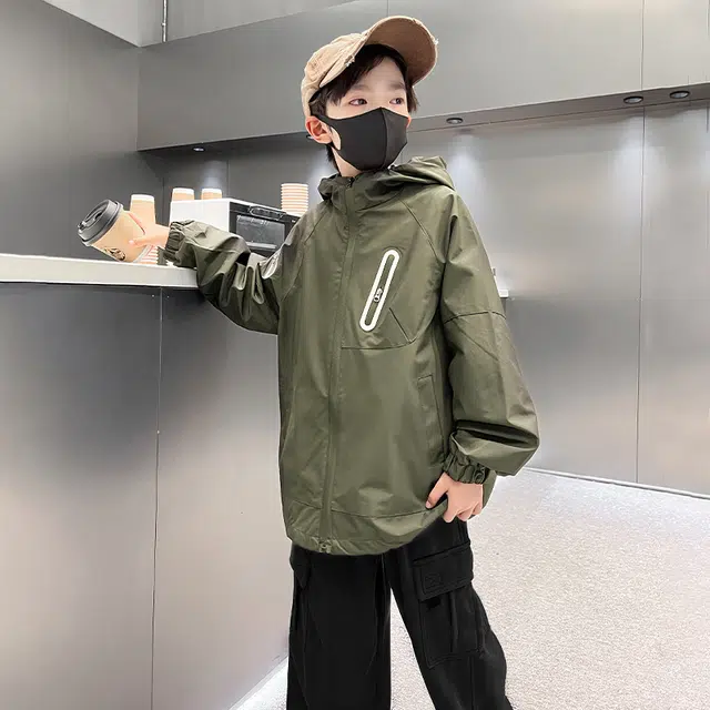 木木屋 舒适亲肤简约连帽拉链长袖夹克外套青少年