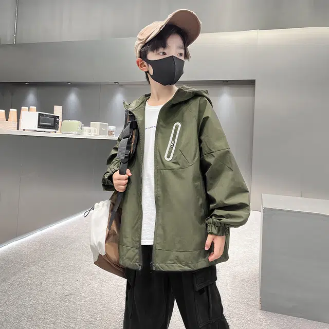木木屋 舒适亲肤简约连帽拉链长袖夹克外套青少年