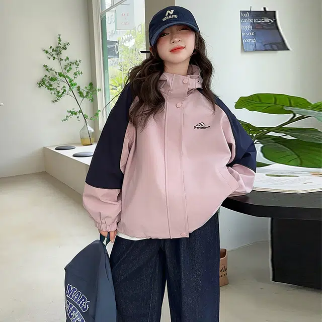 木木屋 连帽洋气字母拼接舒适插肩长袖夹克外套青少年