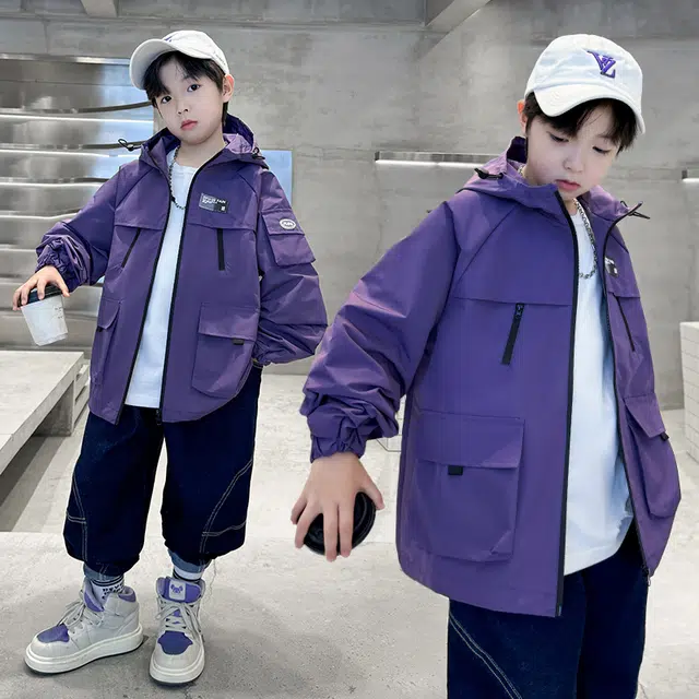 木木屋 连帽舒适亲肤拉链长袖夹克外套 紫色青少年