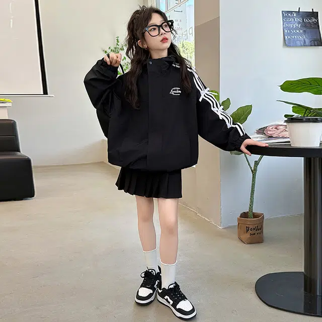 木木屋 舒适连帽拉链条纹夹克外套 青少年