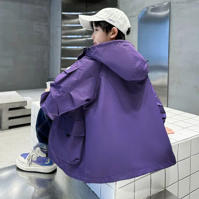 木木屋 连帽舒适亲肤拉链长袖夹克外套 紫色青少年