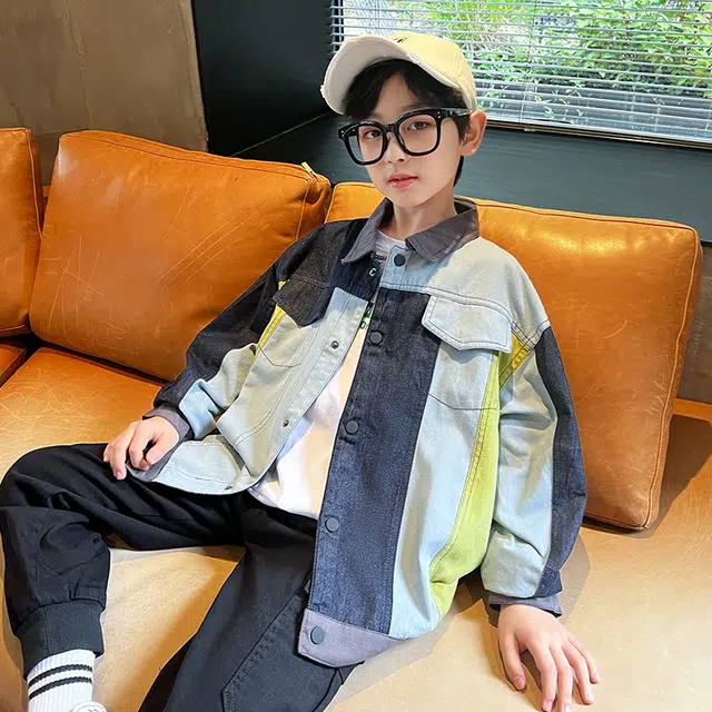 木木屋 舒适翻领落肩夹克外套 拼色青少年