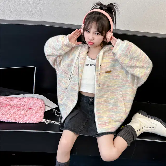 木木屋 舒适连帽拉链夹克外套 彩虹色 青少年
