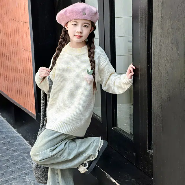 木木屋 简约舒适套头百搭休闲长袖毛衣 米白色 青少年
