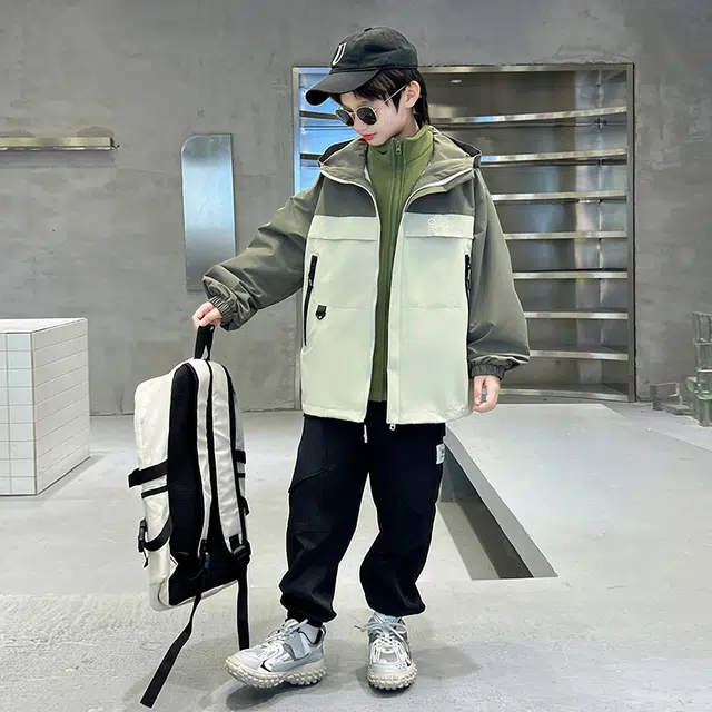 木木屋 连帽舒适亲肤拼色拉链长袖夹克外套 青少年