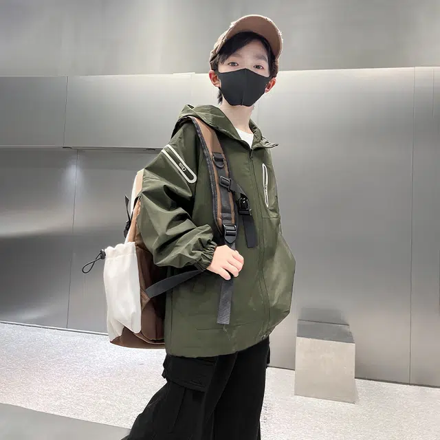 木木屋 舒适亲肤简约连帽拉链长袖夹克外套青少年