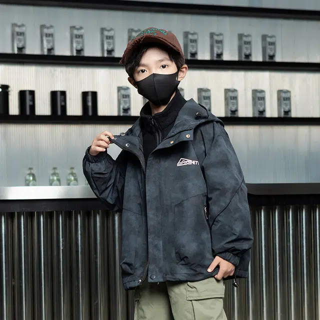 木木屋 舒适亲肤拉链简约连帽长袖夹克外套 青少年