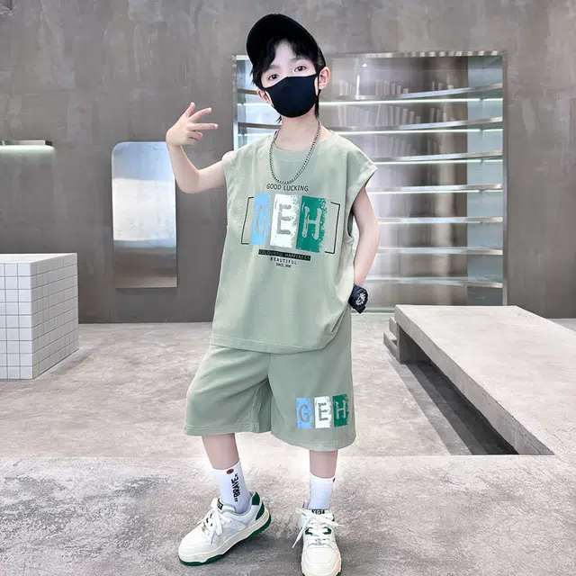 木木屋 圆领舒适亲肤无袖上衣简约五分裤休闲运动套装青少年