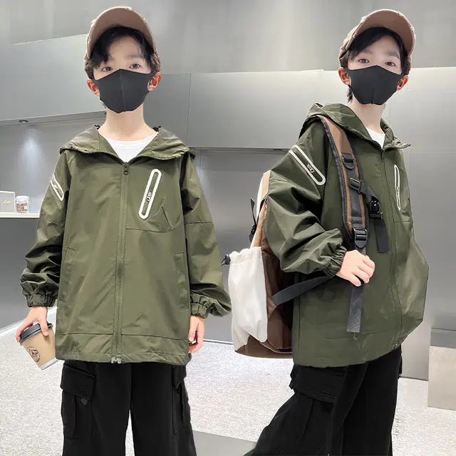 木木屋 舒适亲肤简约连帽拉链长袖夹克外套青少年