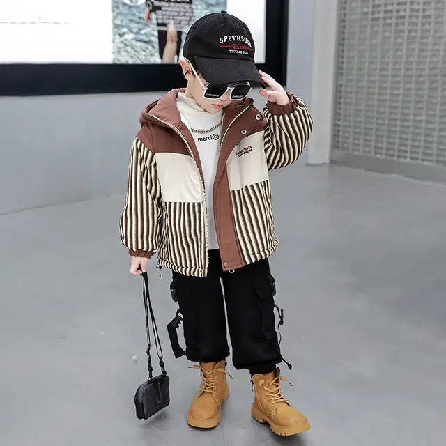 木木屋 连帽洋气条纹长袖夹克外套 中小童