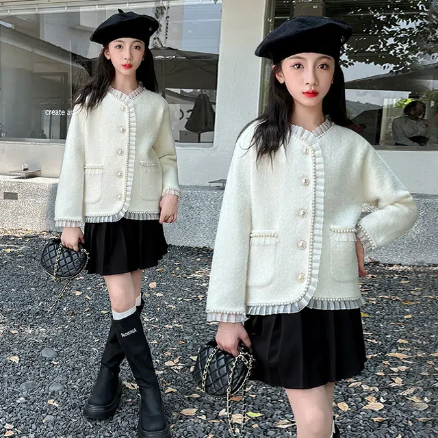 木木屋 简约小香风单排扣舒适长袖夹克外套青少年