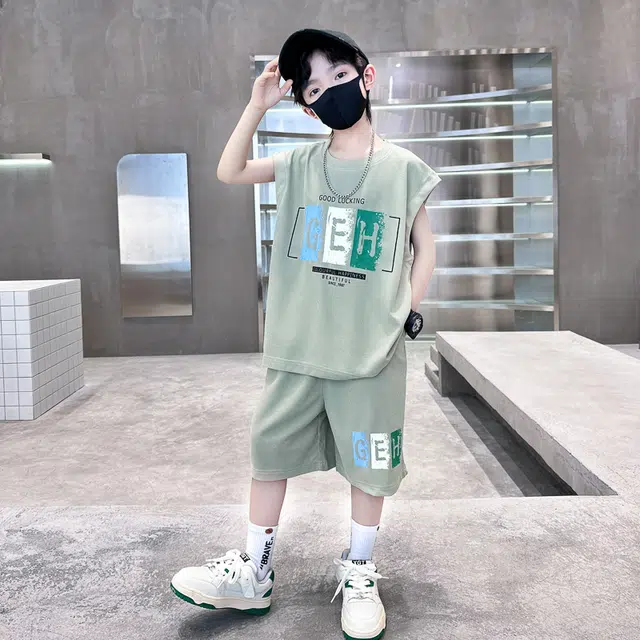 木木屋 圆领舒适亲肤无袖上衣简约五分裤休闲运动套装青少年