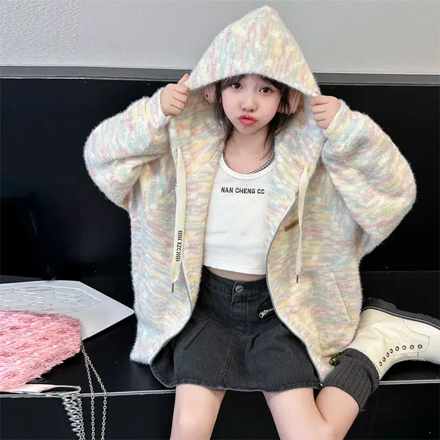 木木屋 舒适连帽拉链夹克外套 彩虹色 青少年