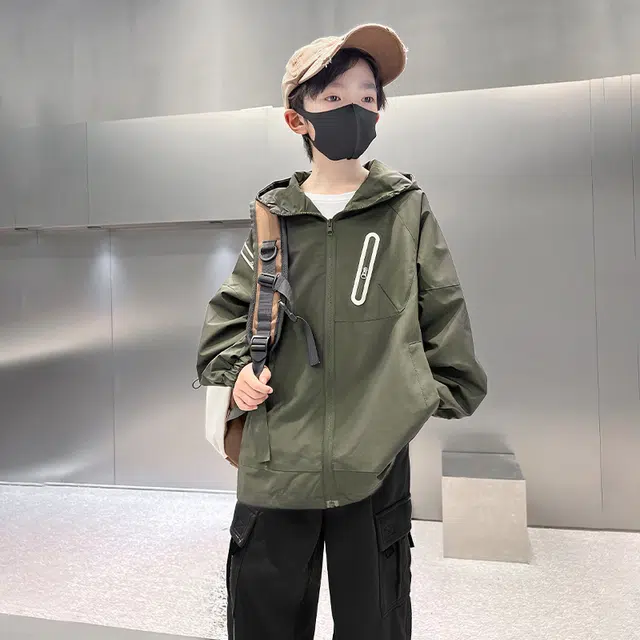 木木屋 舒适亲肤简约连帽拉链长袖夹克外套青少年