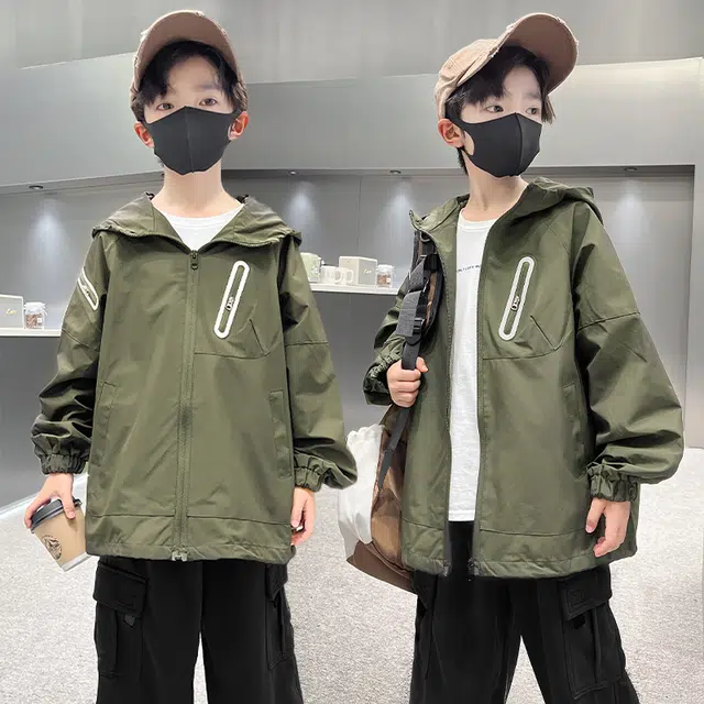 木木屋 舒适亲肤简约连帽拉链长袖夹克外套青少年