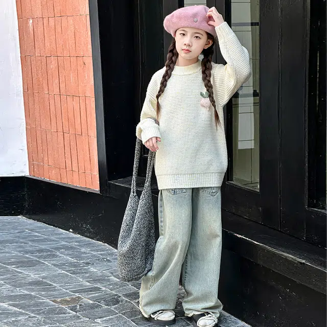 木木屋 简约舒适套头百搭休闲长袖毛衣 米白色 青少年