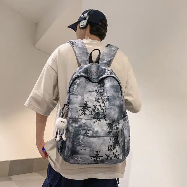 蔻蒂熊 国风书包初中百搭高颜值大容量高中生男女大学生轻便休闲新中式背包 涤纶 双肩包 常规 黑色/蓝色/卡其色/白色/灰色