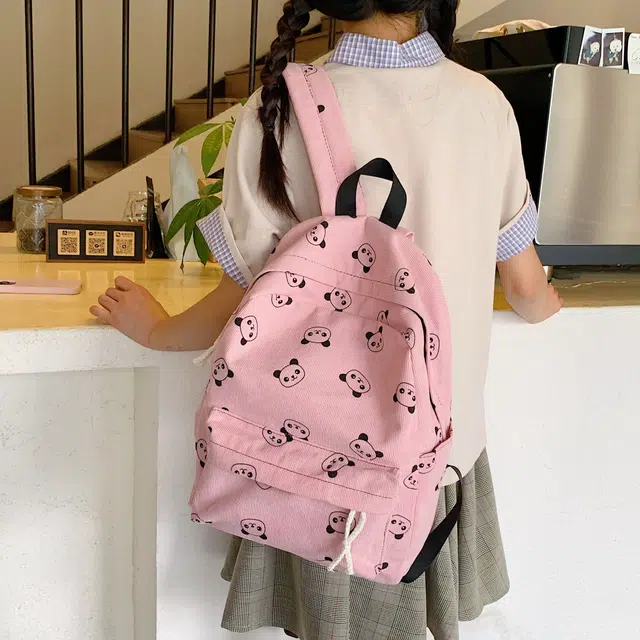 蔻蒂熊 可爱卡通印花包高颜值大容量书包学生出游轻便背包小熊猫百搭 涤纶 双肩包 常规 白色/灰色 / 粉红色  /黄色