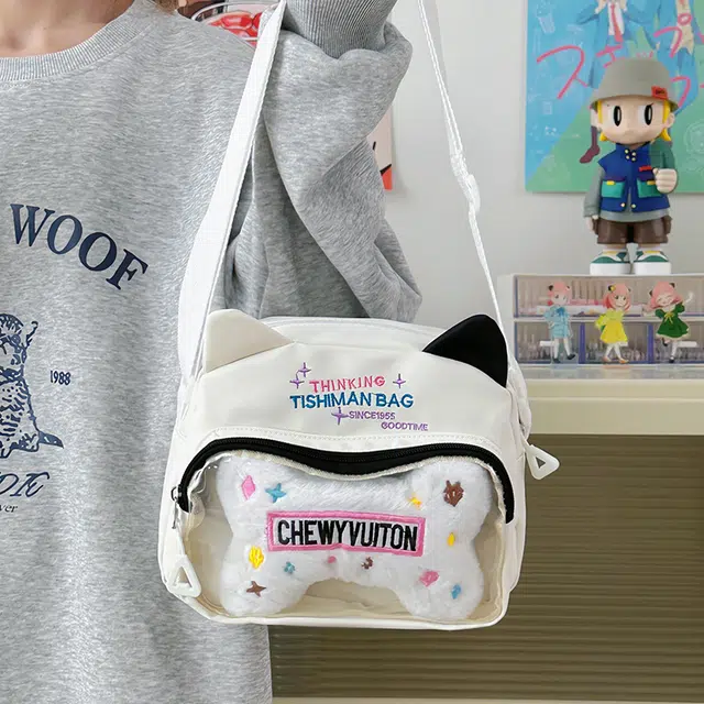 蔻蒂熊 可爱猫咪二次元透明斜挎包小包包高颜值女学生包痛包娃包 尼龙布 双肩包 常规 白色/粉色/紫色/黄色