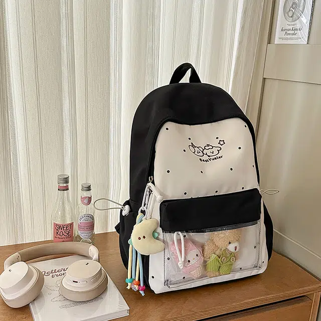 蔻蒂熊 可爱少女心痛包书包校园休闲初中女生高中学生旅游轻便背包简约百搭 涤纶 双肩包 常规 青少年 黑色/黄色/绿色/蓝色/粉色