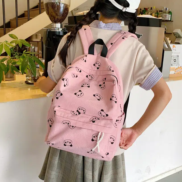 蔻蒂熊 可爱卡通印花包高颜值大容量书包学生出游轻便背包小熊猫百搭 涤纶 双肩包 常规 白色/灰色 / 粉红色  /黄色