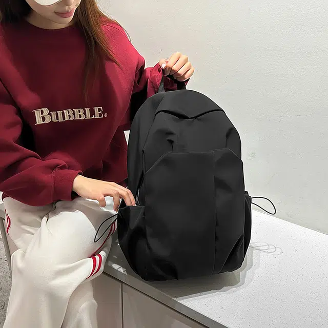 蔻蒂熊 简约纯色电脑背包大学高中书包森系校园帆布男女百搭轻便实用 涤纶 双肩包 常规 青少年 白色/灰色/黑色/红色