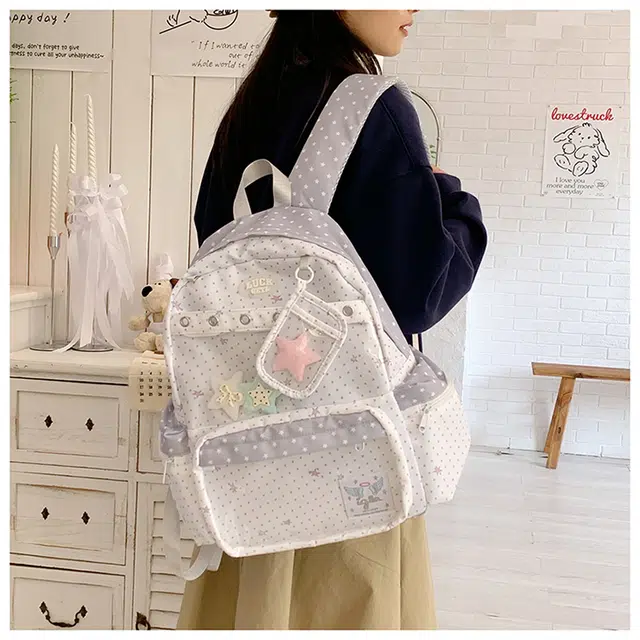 蔻蒂熊 高颜值日系可爱斑点透明痛包休闲百搭二次元少女书包小型背包旅行 尼龙布 双肩包 白色    黑色    粉色