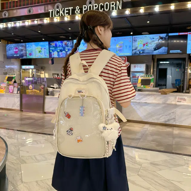 蔻蒂熊 高颜值可爱大容量书包痛包初中生高中生女轻便减负通勤校园休闲 尼龙布 双肩包 常规 青少年 白色/黑色/卡其色/蓝色/粉色