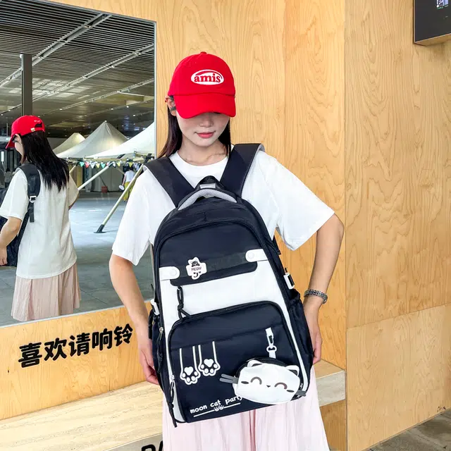 蔻蒂熊 书包女生初中生超大容量中学生高中轻便减负背包高颜值女孩休闲百搭 涤纶 双肩包 黑色/紫色/粉色/红色/棕色