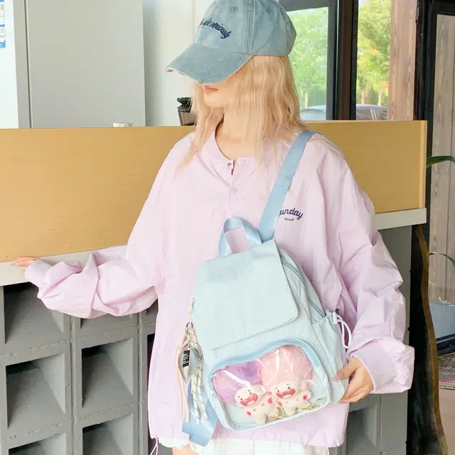 蔻蒂熊 透明书包小痛包女初中生高颜值小众设计感女旅游轻便小背包可爱时尚清新 涤纶 双肩包 常规 青少年 白色/红色/黄色/蓝色