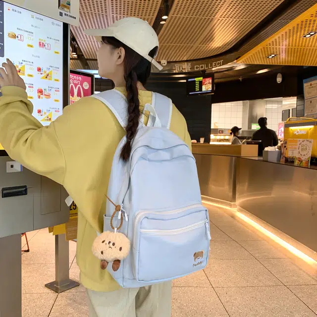 蔻蒂熊 小清新书包女初中生大学生卡通可爱包少女春游小背包高颜值 涤纶  双肩包 常规 青少年 米白色/黑色/粉红色/黄色/浅蓝色/浅绿色