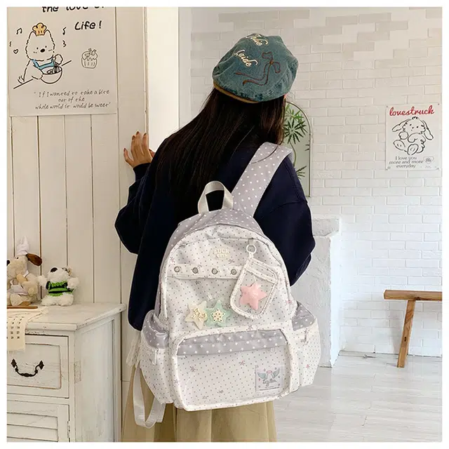 蔻蒂熊 高颜值日系可爱斑点透明痛包休闲百搭二次元少女书包小型背包旅行 尼龙布 双肩包 白色    黑色    粉色