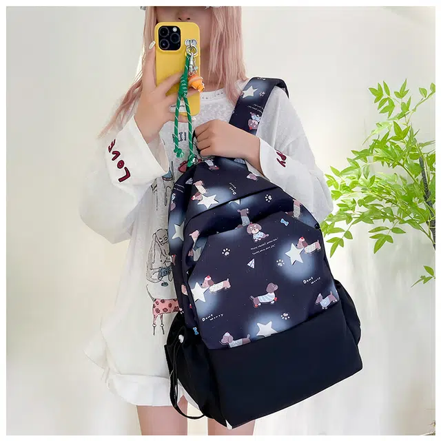 蔻蒂熊 可爱小清新休闲包女大容量初中高中生书包儿童轻便背包高颜值百搭 涤纶 双肩包 常规 青少年 黑色/紫色/黄色/绿色/粉色/蓝色