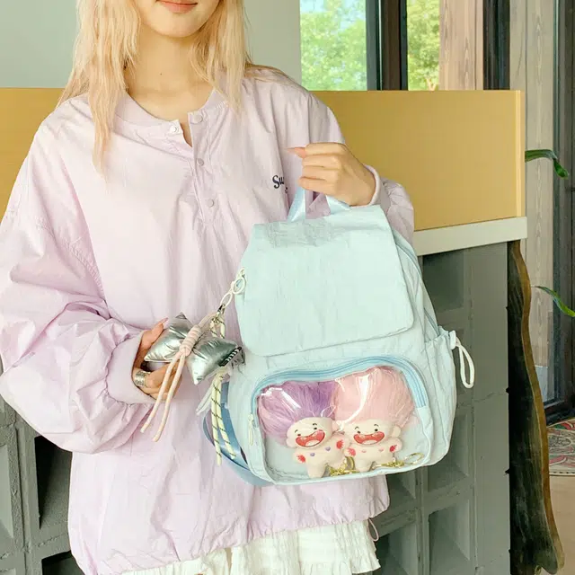 蔻蒂熊 透明书包小痛包女初中生高颜值小众设计感女旅游轻便小背包可爱时尚清新 涤纶 双肩包 常规 青少年 白色/红色/黄色/蓝色