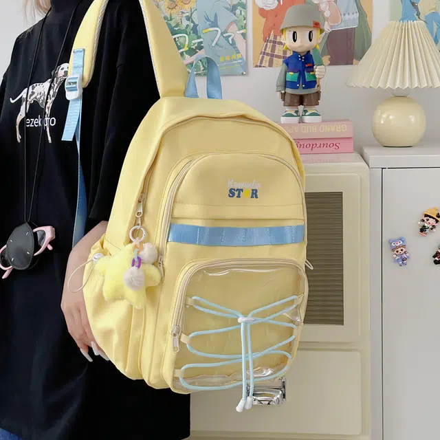 蔻蒂熊 甜美少女书包学院风高中初中生大容量中学生宝藏背包女高颜值小清新 涤纶 双肩包 常规 青少年 白色/黑色/黄色/蓝色