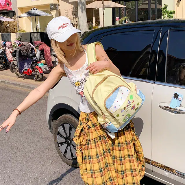 蔻蒂熊 可爱大容量百搭包高颜值日系休闲背包初高中大学生书包软妹少女 尼龙布 双肩包 常规 黄色