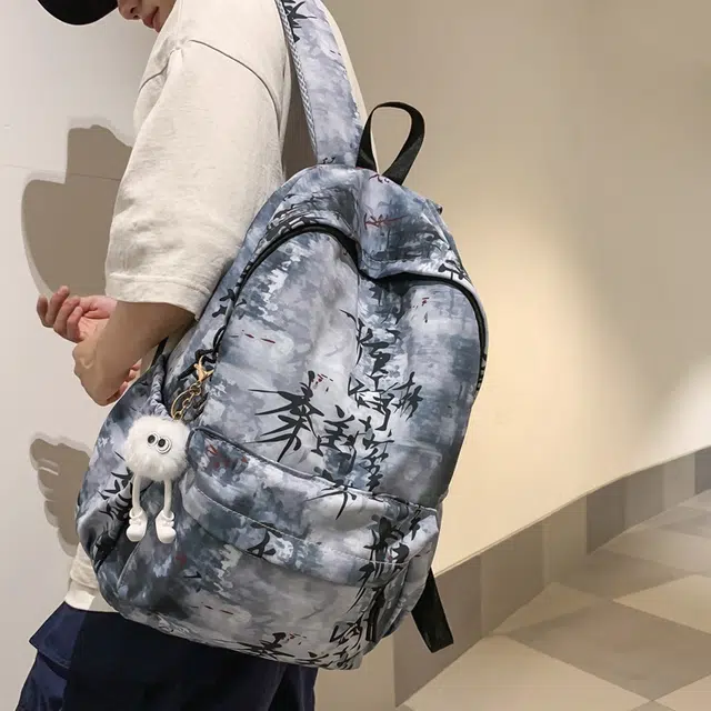 蔻蒂熊 国风书包初中百搭高颜值大容量高中生男女大学生轻便休闲新中式背包 涤纶 双肩包 常规 黑色/蓝色/卡其色/白色/灰色