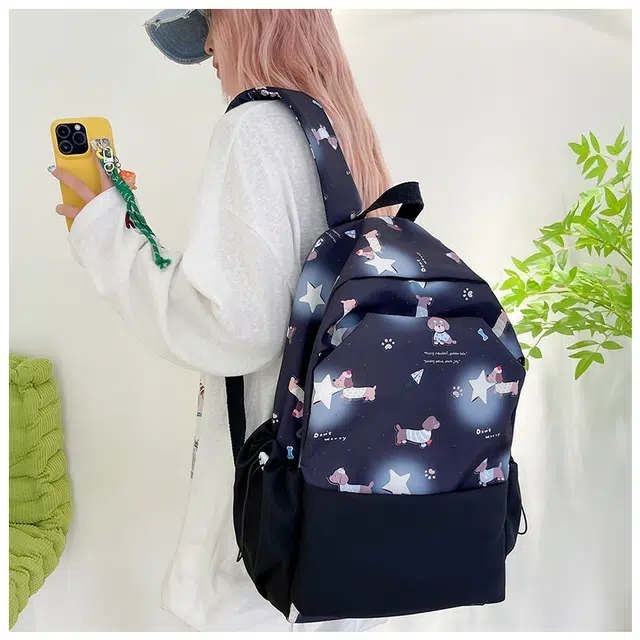 蔻蒂熊 可爱小清新休闲包女大容量初中高中生书包儿童轻便背包高颜值百搭 涤纶 双肩包 常规 青少年 黑色/紫色/黄色/绿色/粉色/蓝色