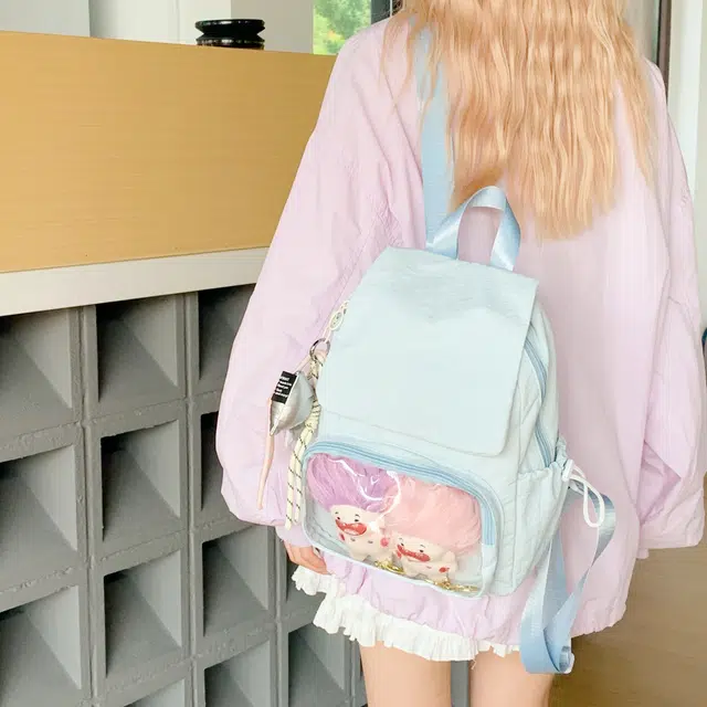 蔻蒂熊 透明书包小痛包女初中生高颜值小众设计感女旅游轻便小背包可爱时尚清新 涤纶 双肩包 常规 青少年 白色/红色/黄色/蓝色