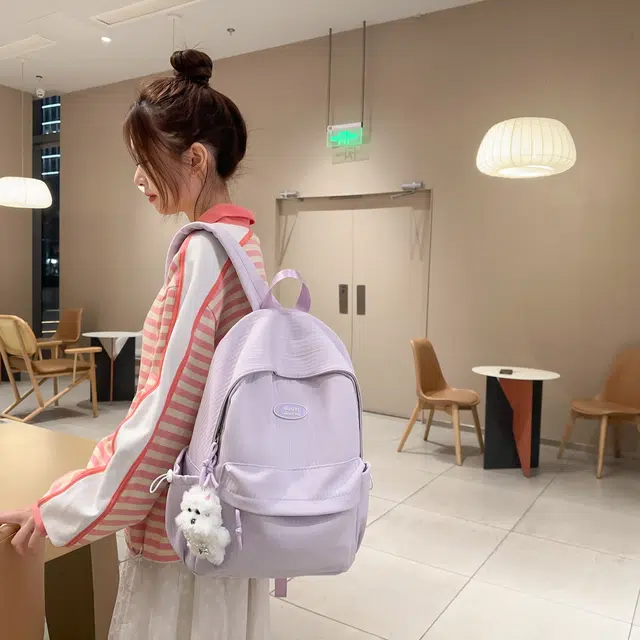 蔻蒂熊 轻便休闲背包简约高颜值逛街出游小书包女生大容量高中生轻盈可爱 涤纶 双肩包 常规 青少年 白色/绿色/黑色/蓝色/粉色/紫色