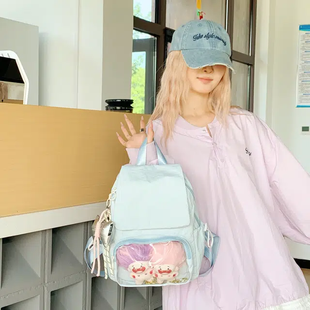 蔻蒂熊 透明书包小痛包女初中生高颜值小众设计感女旅游轻便小背包可爱时尚清新 涤纶 双肩包 常规 青少年 白色/红色/黄色/蓝色