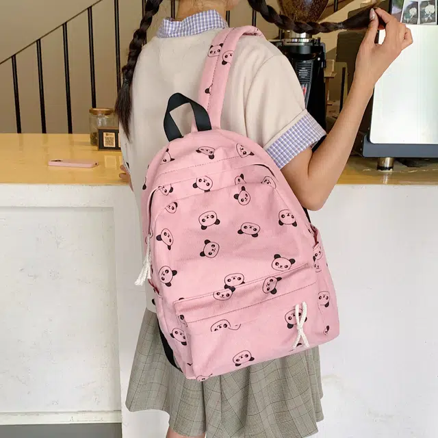 蔻蒂熊 可爱卡通印花包高颜值大容量书包学生出游轻便背包小熊猫百搭 涤纶 双肩包 常规 白色/灰色 / 粉红色  /黄色