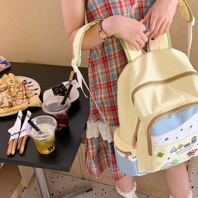 蔻蒂熊 可爱大容量百搭包高颜值日系休闲背包初高中大学生书包软妹少女 尼龙布 双肩包 常规 黄色