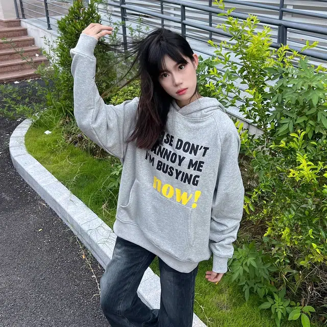 莫代尔 休闲韩版时尚潮流字母印花舒适亲肤连帽长袖打底衣 男女同款 花灰
