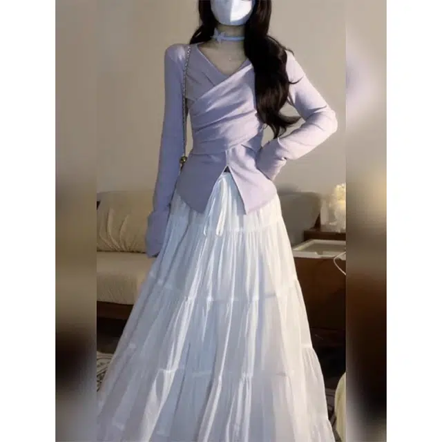 丝絮丝绸 秋季法式温柔穿搭气质长袖长裙裙装套装 女款