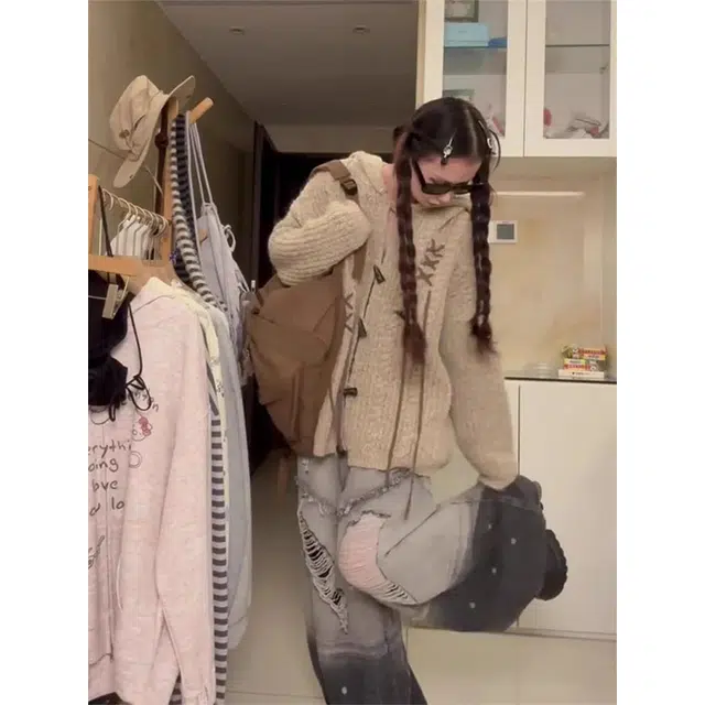 丝絮丝绸 秋冬季慵懒风宽松显瘦设计感外套针织衫 男女同款