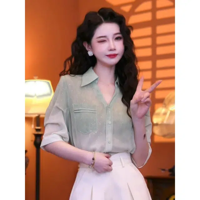 丝絮丝绸 港味复古设计感上衣短袖衬衫 女款