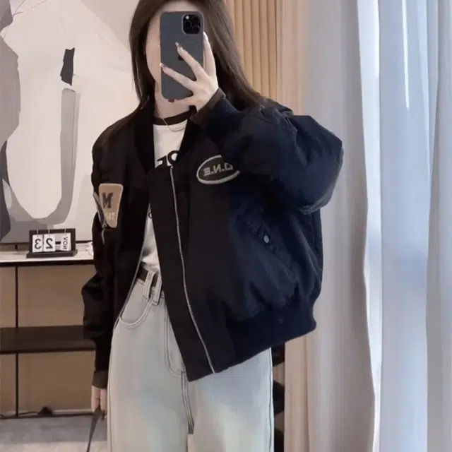 丝絮丝绸 美式复古棒球服韩版飞行员夹克截短外套 女款